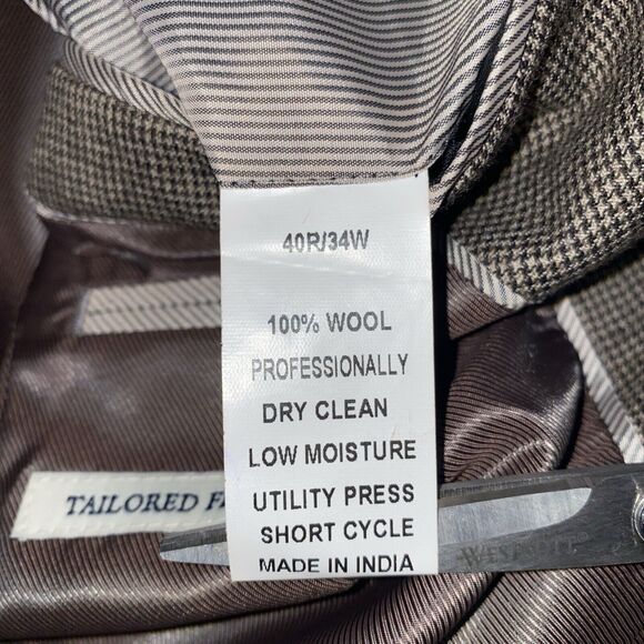 Jos. A. Bank Men's 40R Beige Tan Houndstooth Plaid Brown 2-Button Wool Blazer - Picture 8 of 9